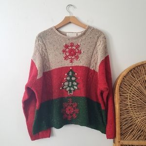 Vintage Red and Green Crew Neck Sweater